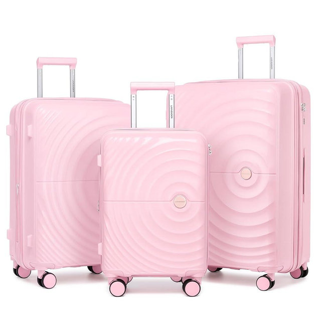 LARVENDER Luggage Sets, Suitcase Set 3 Piece Expandable Luggage PP Lightweight Large Suitcases with Wheels for Women (3 piece set,Light Pink)