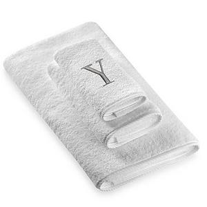 Avanti Premier Silver Block Monogram Letter "Y" Hand Towel in White