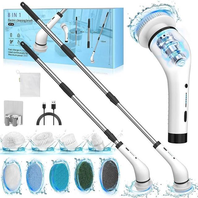 SZFIXEZ Electric Spin Scrubber, Electric Cleaning Brush - 2 Speeds, SXT-160 Cordless Power Spinning Cleaner Brush, Handheld Shower with 8 Replaceable Brush Heads for Tile, Tub, Sink, Wall, Bathroom