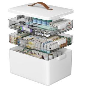CTIME 3-Tier Medicine Organizer - Portable Medicine Cabinet with Leather Handle, Empty First Aid Kit for Home