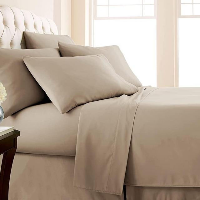 SouthShore Fine Living Inc. 6-Piece, 21-Inch Extra Deep Pocket Bed Sheet Set, Premium Quality, Easy Care, Shrinkage Free Sheet Set with 1 Flat Sheet, 1 Fitted Sheet, 4 Pillowcases, Taupe, Queen
