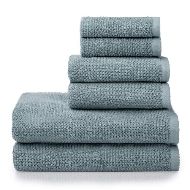 Welhome Franklin Premium | 2 Bath Towels 2 Hand Towels 2 Washcloths | Popcorn Textured Dusty Blue Bathroom Towels | Hotel Spa Towels for Bathroom | Soft Absorbent | 100% Cotton 6 Piece Towel Set