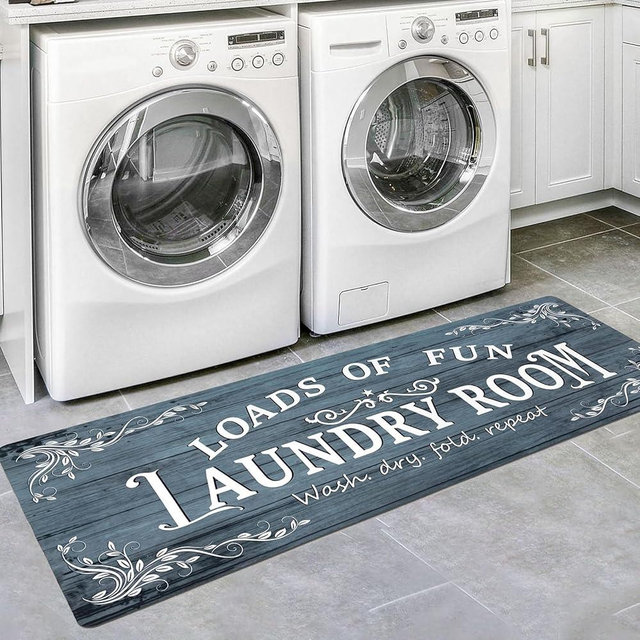 Lansny Laundry Room Rug Runner 20"x60" Non Slip Waterproof Laundry Mats for Laundry Room Decor Washable Floor Farmhouse Laundry Rug for Mudroom, Washroom, Bathroom, Teal