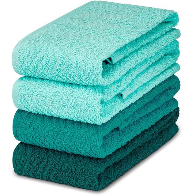 DecorRack 4 Large Kitchen Towels, 100% Cotton, 15 x 25 inches, Absorbent Dish Drying Cloth, Perfect for Kitchen, Solid Color Hand Towels, Teal Green (4 Pack)