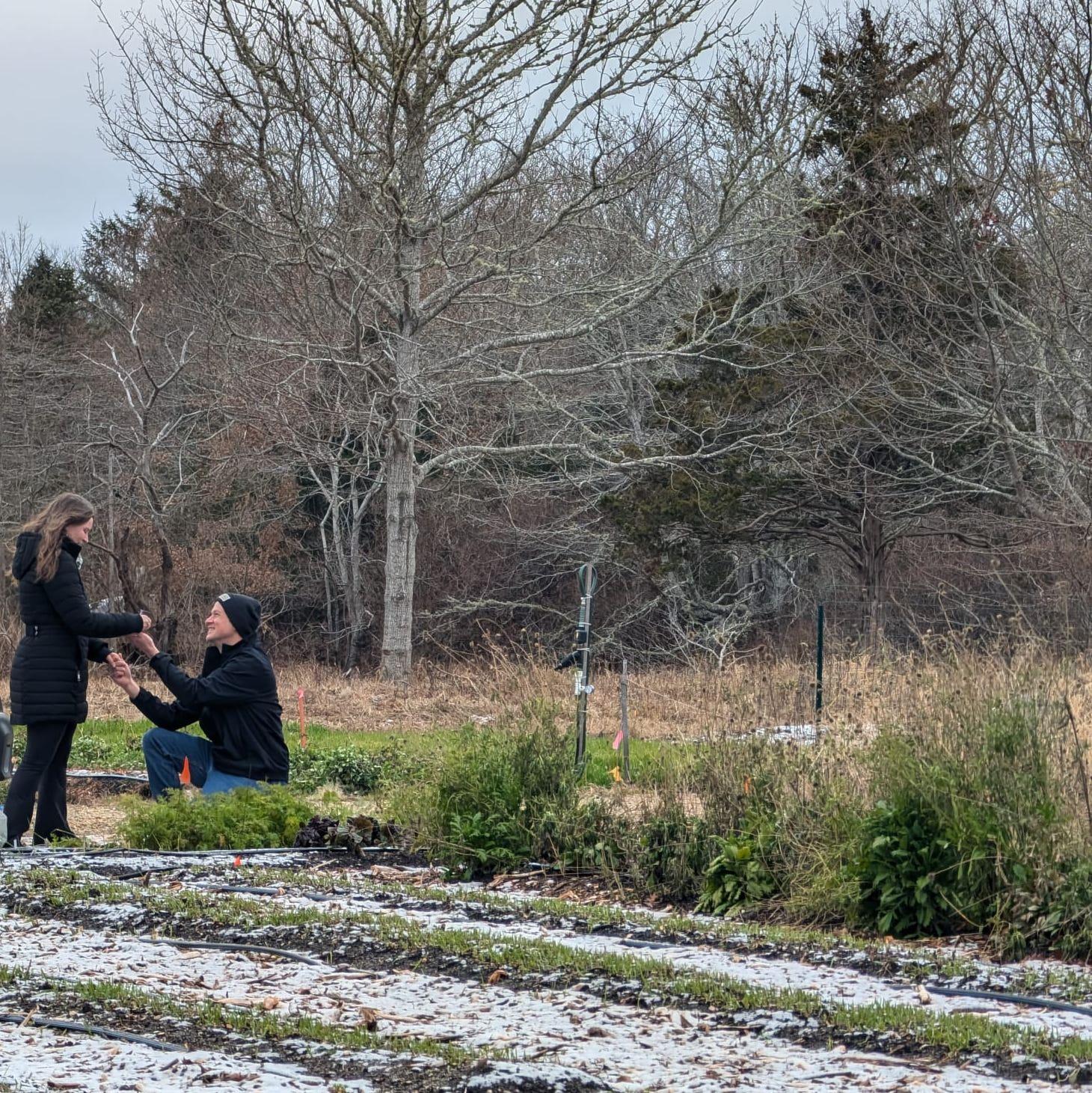 Nick proposed at our farm plot on the winter solstice in 2025 :)