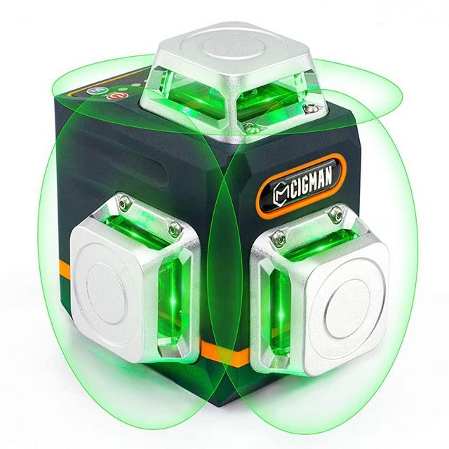 CIGMAN 3x360° Green Laser Level Tool Self Leveling 100ft for Construction and Picture Hanging, Remote Controller, Magnetic Rotating Stand and Type-C Charger Included