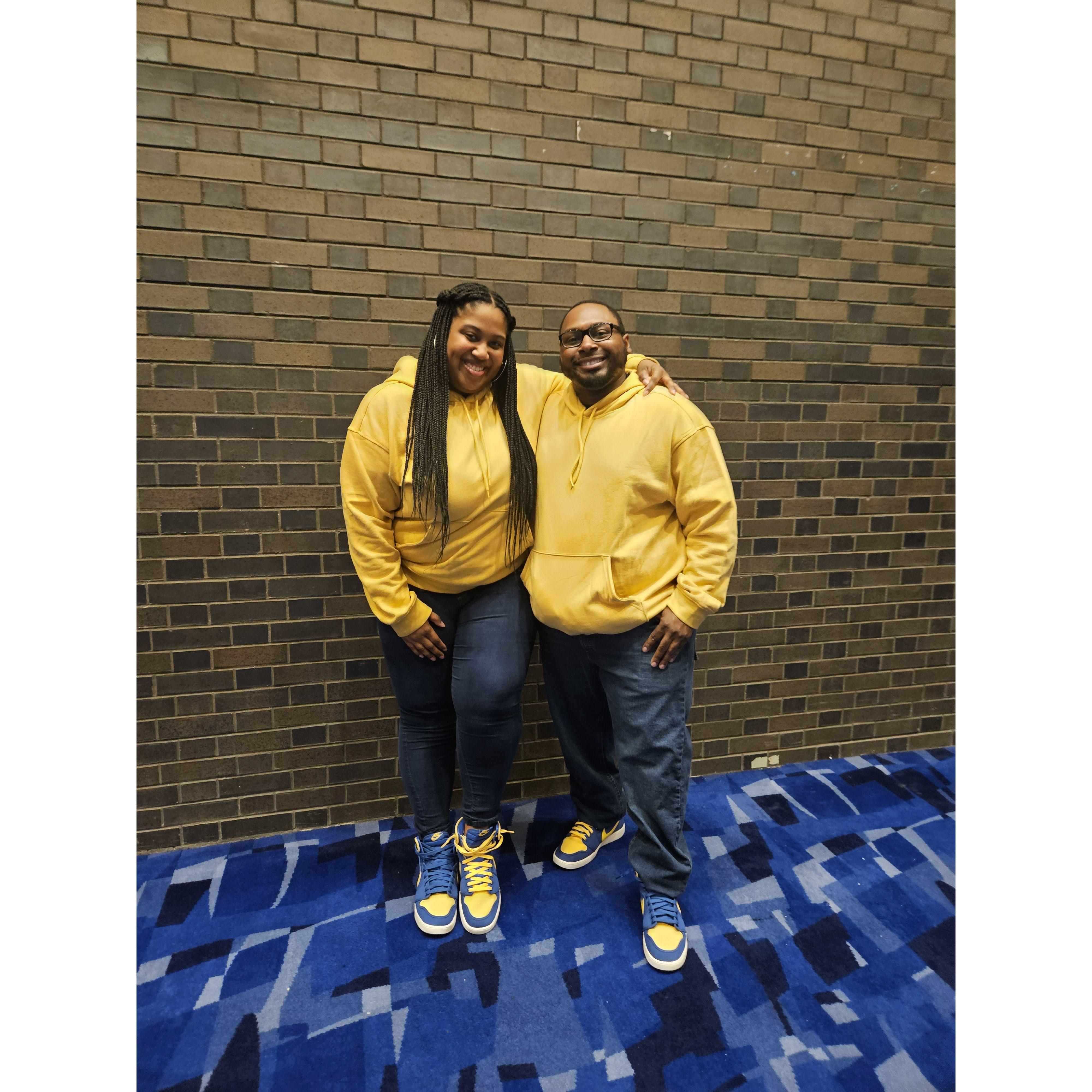 Bria surprised Terrance with matching hoodies and gym shoes for their first couples' trip to Chicago for Terrance's birthday in 2024! Fun fact: Bria and Terrance wear the same size shoe!