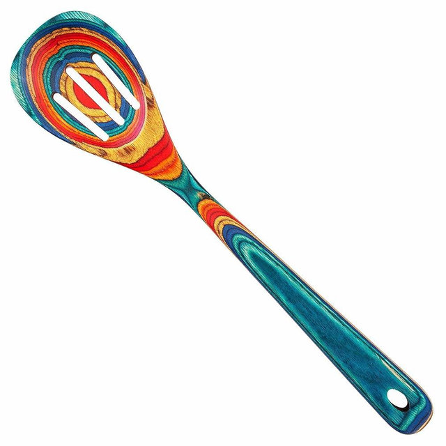 Baltique Montego Bay Collection 12-1/2" Wooden Slotted Cooking Spoon, Safe for Nonstick