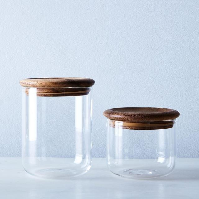 Baum Glass & Wood Airtight Canisters (Set of 2) 27 oz