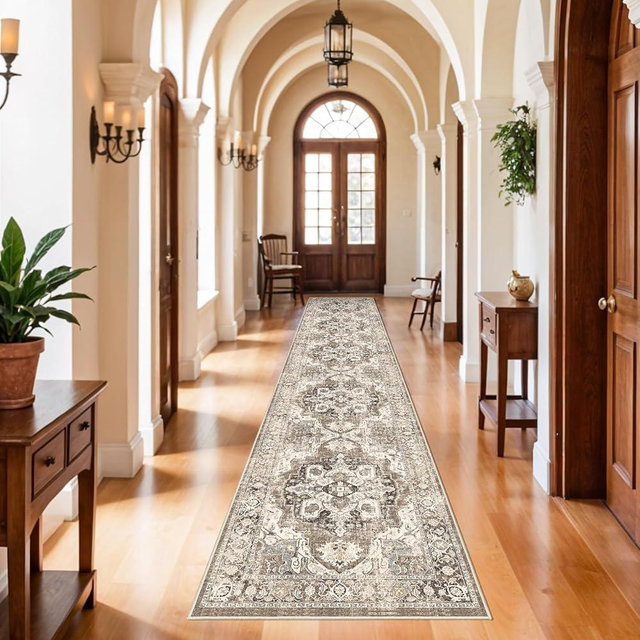 YOUFORTONG 3x16 Long Entryway Runners：Washable Hallway Rug Non Slip Rug Runner with Rubber Backing for Bathroom Non Shedding Farmhouse Soft Kitchen Runner Rug (Beige, 3X16)