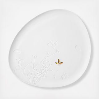 Porcelain Stories Leaf Decorative Tray with Gold Accent