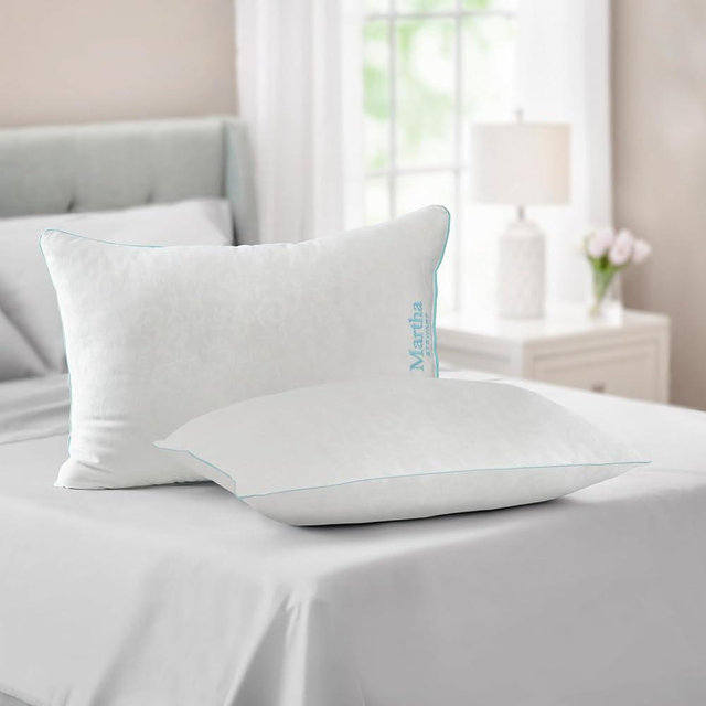 MARTHA STEWART Heirloom Jacquard Bed Pillows Standard/Queen Set Of 2 - Down Alternative Fluffy Cooling Pillow for Back, Stomach or Side Sleepers, Memory Foam-Like Fiber Fill, 20" x 28", Embossed