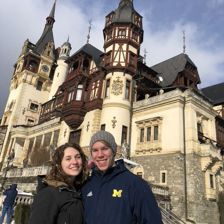 December 29, 2018. Will joined the Andereggs on their first international trip together to Romania. Pictured: Castelul Peles si Muntele Furnica, Sinaia