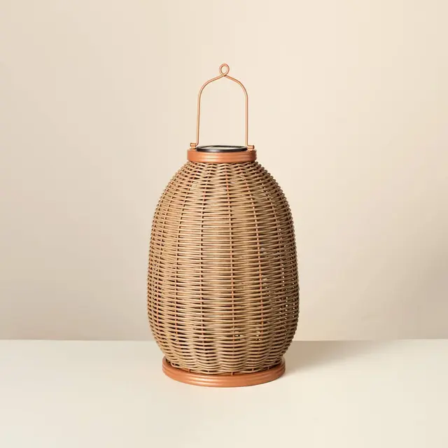 14" Rattan Solar Outdoor Patio Lantern - Hearth & Hand™ with Magnolia