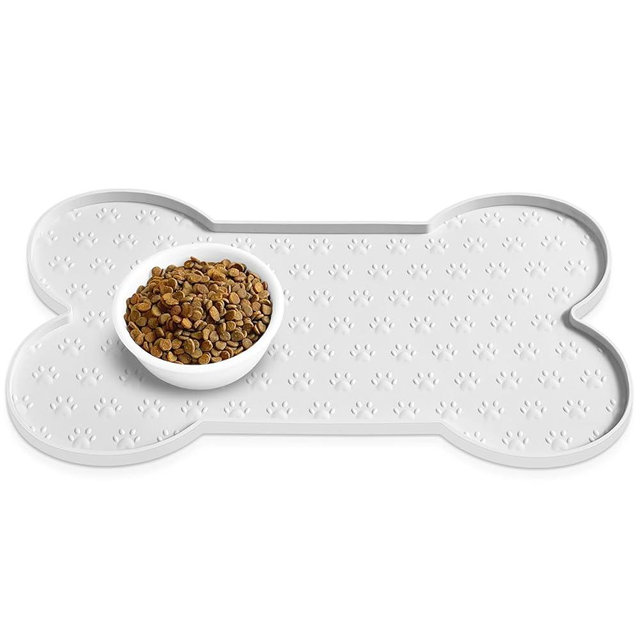 PWTAA Dog Food Mat Anti-Slip Silicone Dog Bowl Mat Thicker Pet Placemat Waterproof Cat Feeder Pad with Raised Edge Puppy Kitten Feeding Mats Suitable Small Medium-Sized Dogs Cats Eating Tray