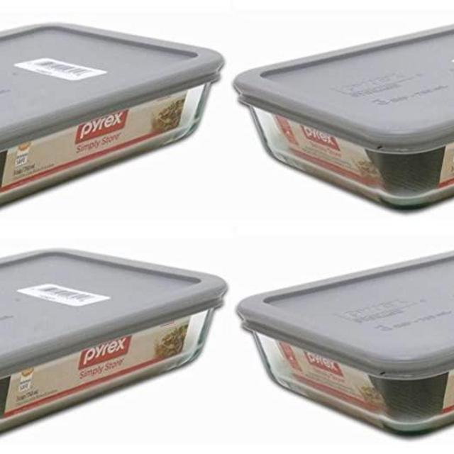Pyrex 3-Cup Rectangle Food Storage with Grey Lid (Pack of 4 Containers)