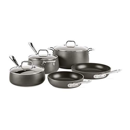 All-Clad 8400001963 HA108AZ HA1 Hard Anodized Nonstick Dishwasher Safe PFOA Free Cookware Set, 8-Piece, Black