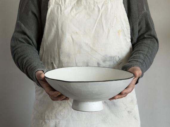 Large Pedestal Bowl, Pedestal Fruit Bowl, White Pedestal Bowl, White Fruit Bowl, Ceramic Salad Bowl, Large Ceramic Bowl, Wedding Gift