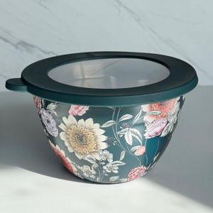 S'well Stainless Steel Salad Bowl Kit 64oz, Midnight Botanical, Comes with 2oz Mini Canister and Removable Tray for Organization, Leakproof, Easy to Clean, Dishwasher Safe