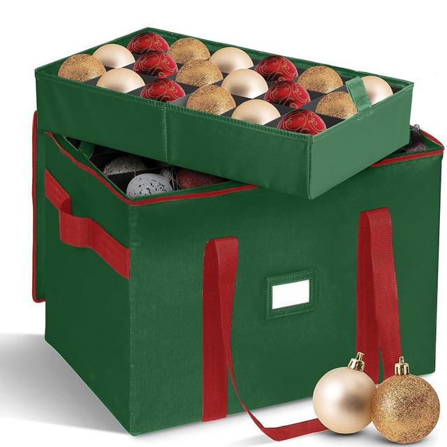 Christmas Ornament Storage Container,Box Stores Up to 96-4 inch ornaments, Adjustable Dividers, Large Organizer Bin to Protect and Store Holiday Décor - Green