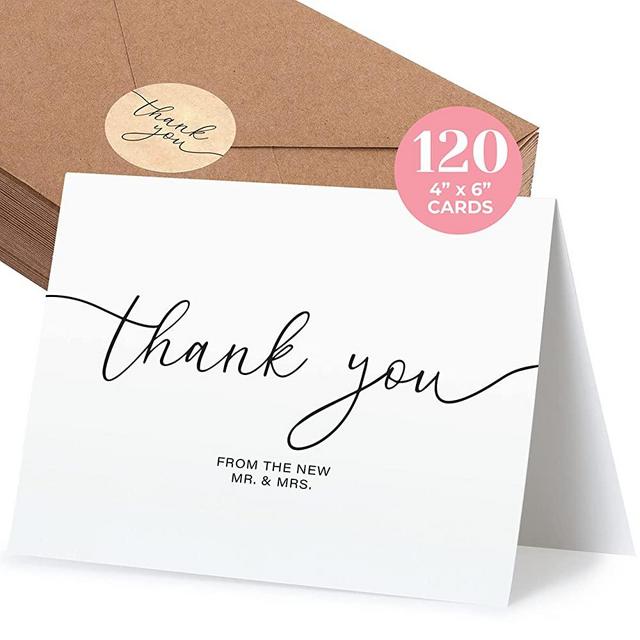 120 Thank You Cards with Envelopes – 120 Thank You Notes for Any Occasion - Wedding Thank You Cards with Envelopes & Stickers - Bridal Shower Thank You Cards & More (4 x 6 Inches) (120 Pack)