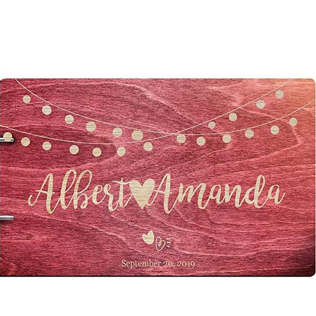 Just Customized Personalized Handmade Mr Mrs Wedding Guest Book for Bride and Groom Wood Alternative Custom Engraved Newlywed Marriage Album