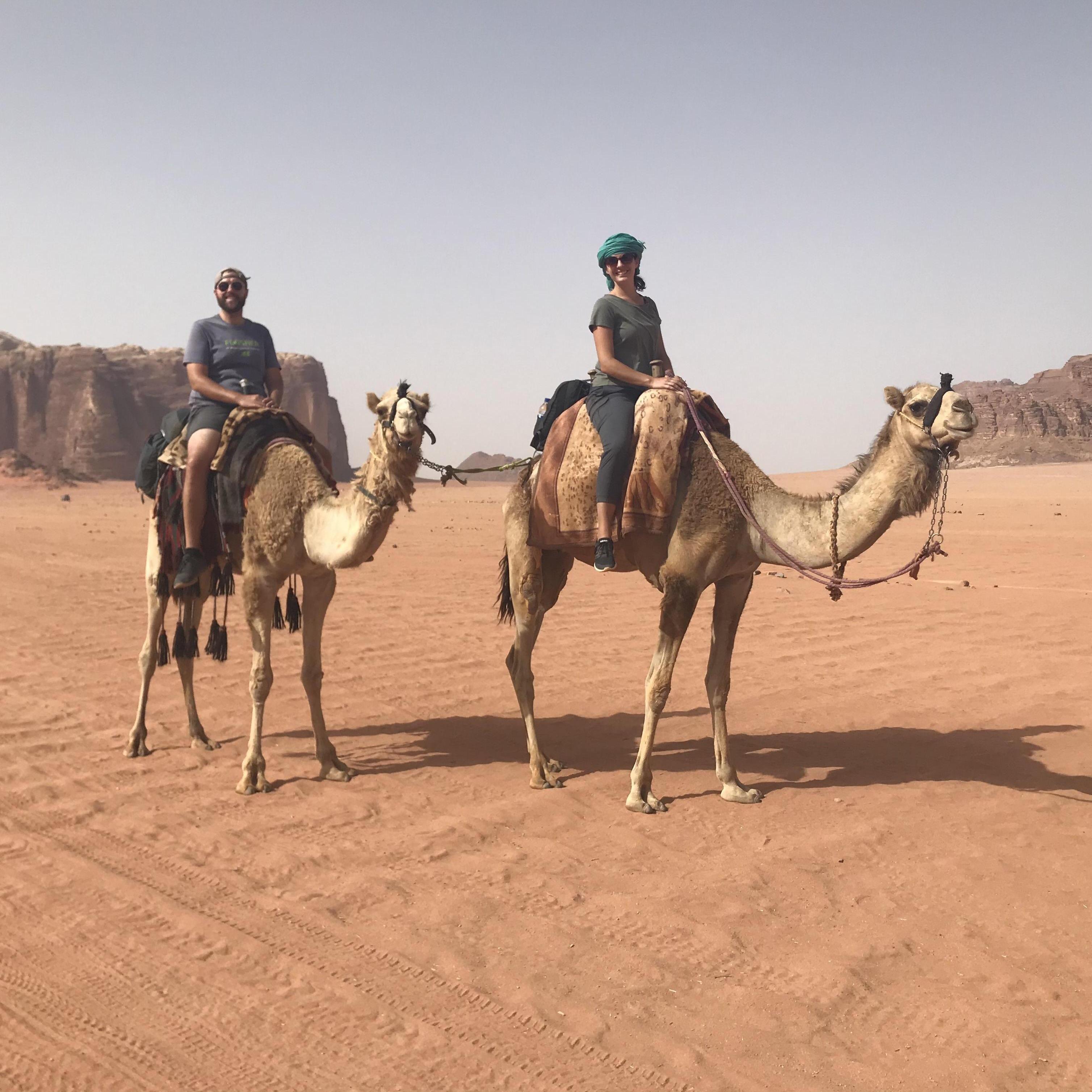 Camel riding in the Wadi Rum desert, Jordan