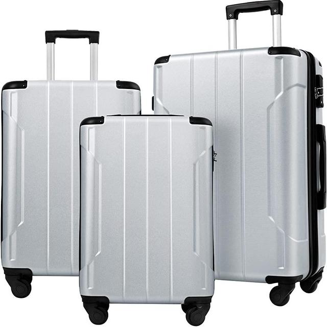 Merax Luggage Set 3 Piece Expandable Lightweight Spinner Suitcase with Corner Guards (Silver, One_Size