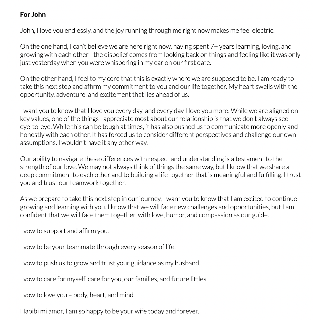 Shani's Vows to John
