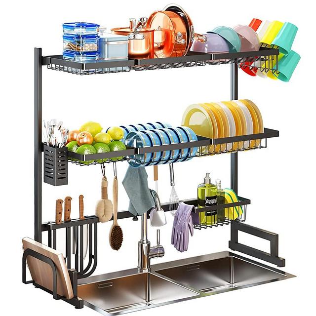 Over The Sink Dish Drying Rack, 3 Tier Adjustable (33.8 to 41.5