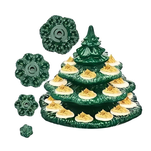 Christmas Tree Shape Deviled Egg Trays Platters, 4 Tier Reusable Holiday Deviled Egg Plates Holders Containers Holds 26 Holes for Farmhouse Kitchen Barbecue Party Tableware