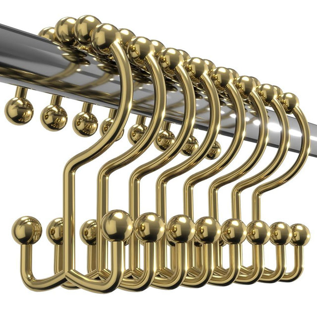 Utopia Bedding Double Shower Curtain Hooks Gold Double Sided, Shower Curtain Rings, Shower Curtain Hooks Rust Proof, Shower Hooks for Shower Curtains Bathroom Shower Rods Curtains 12 Pc