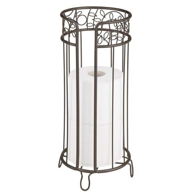 mDesign Decorative Free Standing Toilet Paper Holder Stand with Storage for 3 Rolls of Toilet Tissue - for Bathroom/Powder Room - Holds Mega Rolls - Durable Metal Wire Design - Bronze