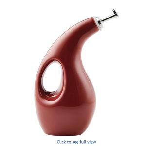 Rachael Ray Ceramic EVOO Oil and Vinegar Dispensing Bottle with Spout, 24 Ounce - Cranberry Red