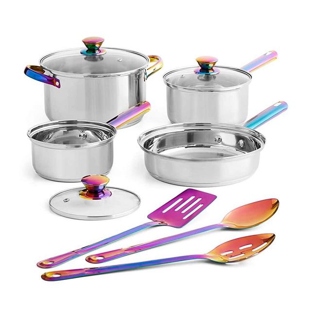 ColorMeHome 9 Piece Stainless Steel Rainbow/Iridescent/Oil Slick Measuring Cup and Spoon Set