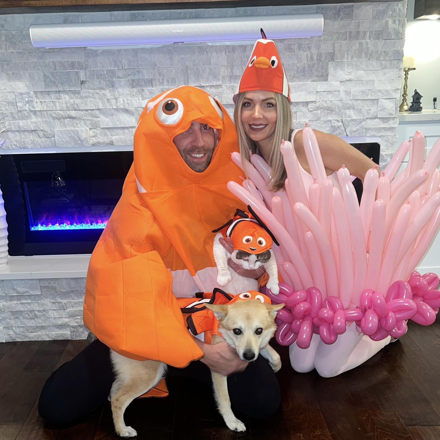 I was highly against this idea at first but it turned out so cute and we actually won a costume contest for the second year in a row! 🏆