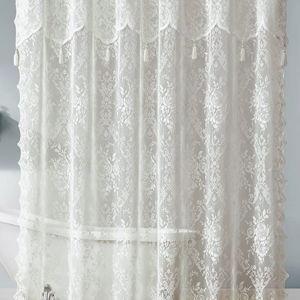 Cherrilyn Floral 36 Inches Wide Stall Ivory Lace Shower Curtain with Attached Valance and Tassels - Ivory, 72'' H x 36'' W