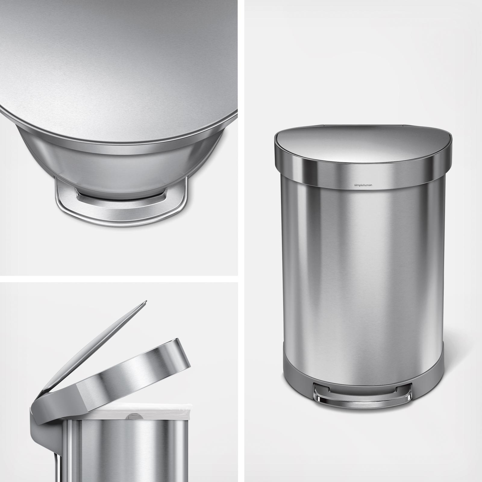 simplehuman, Large Semi-Round Stainless Steel Step Can with Liner