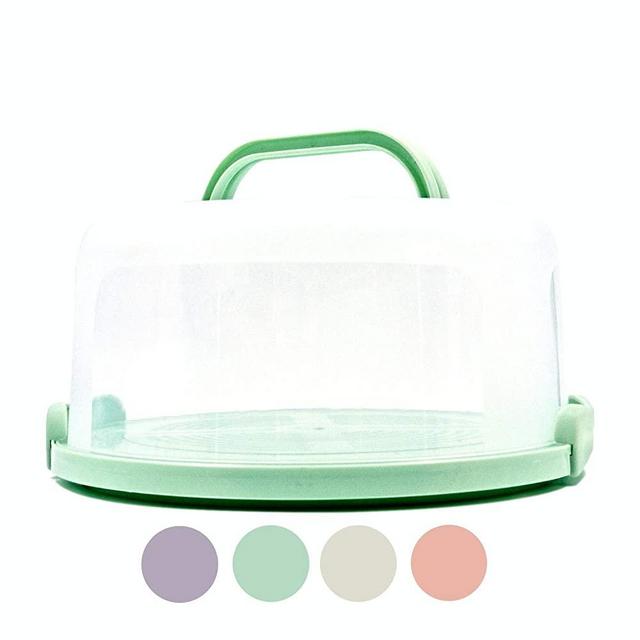 Top Shelf Elements Cake Carrier For Up To 10 inch x 4 1/2 inch Cake. Two Sided Fashionable Sea-Foam Green Stand Doubles as Five Section Serving Tray