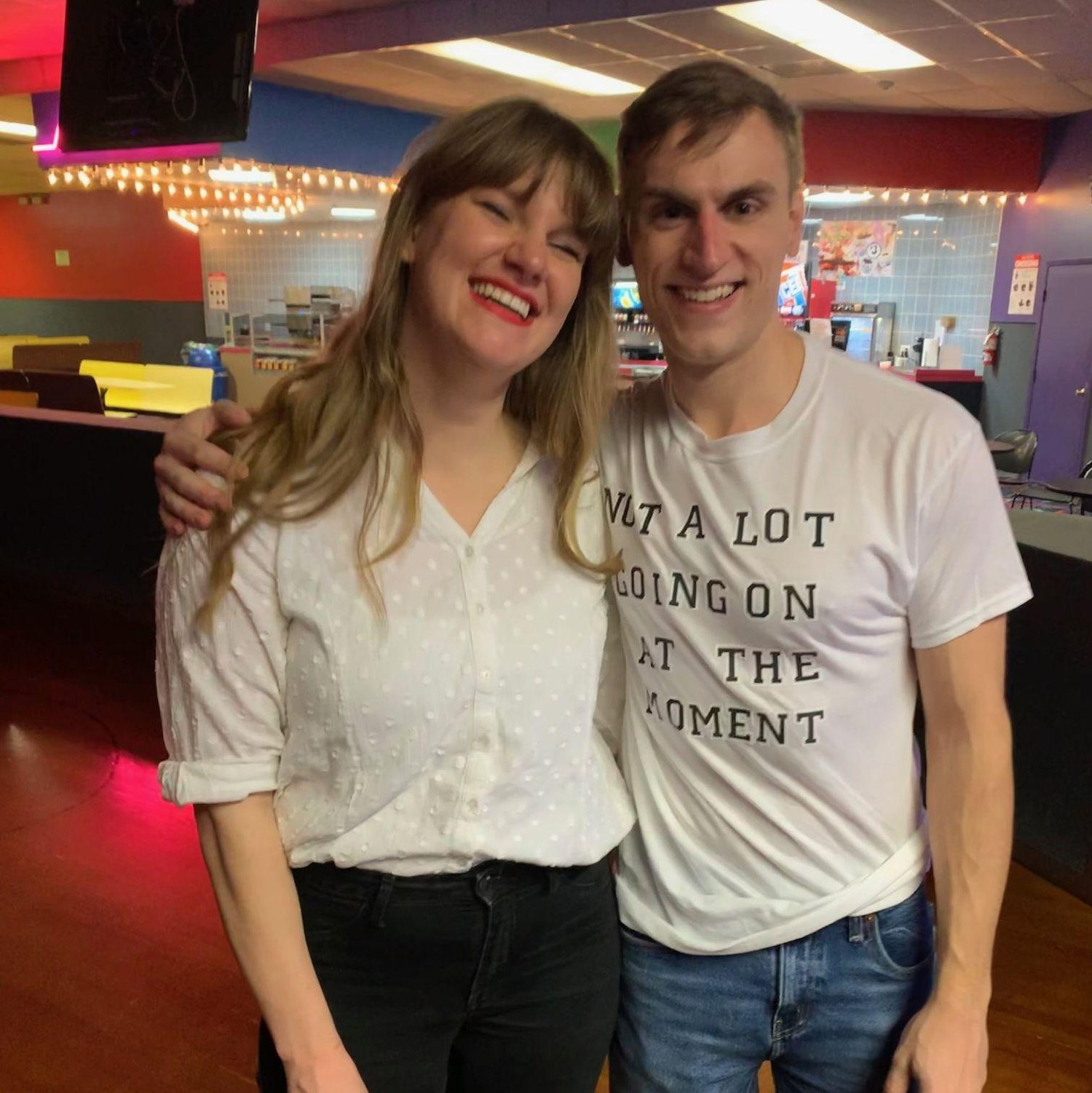 One month into dating Curtis was down to make a custom shirt for Anna's Taylor Swift-Themed Roller Rink birthday!