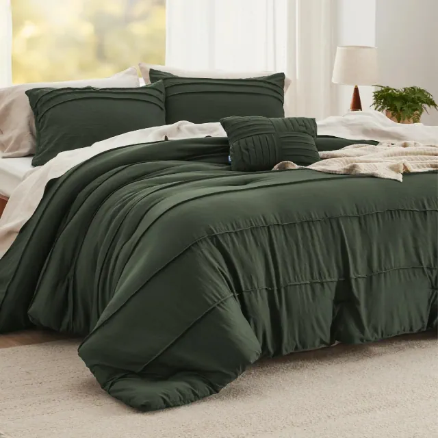 Bedsure California King Comforter Set 4 Piece Pinch Pleat Olive Green Bedding OEKO-TEX Certified All Season Bed Set Ideal Christmas Gift