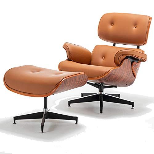 OKAKOPA Modern Lounge Chair and Ottoman, Leather Recliner with Heavy Duty Aluminum Base for Living Room Bedroom Office (Brown Leather)