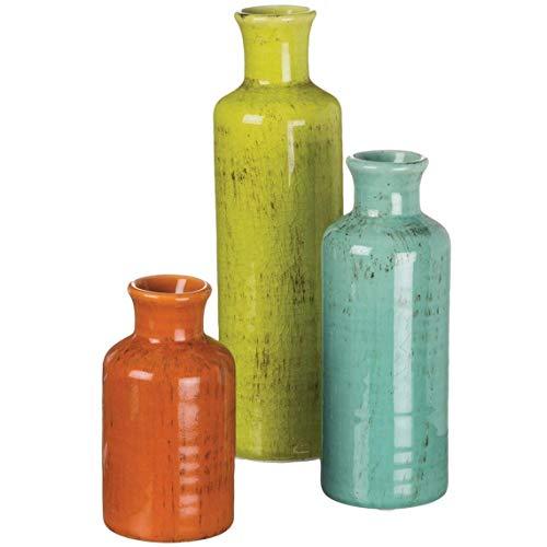 Sullivans 5-10" Set of 3 Decorative Crackled Vases in Orange, Green, and Blue