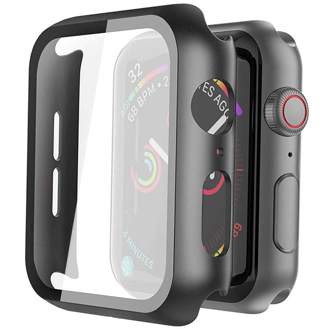 Misxi 2 Pack Hard PC Case with Tempered Glass Screen Protector Compatible with Apple Watch SE Series 6 Series 5 Series 4 40mm - Black