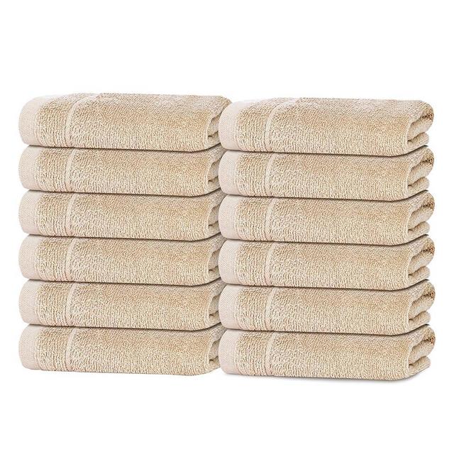 Tens Towels Pack of 12 Washcloths, 12 x 12 Inches, Lighter Weight, Quick to Dry, Super Soft & Absorbent, Gentle Face Towels, Hotel Quality, Perfect for Bathroom, Gym, Spa (Beige, 12 Pack)