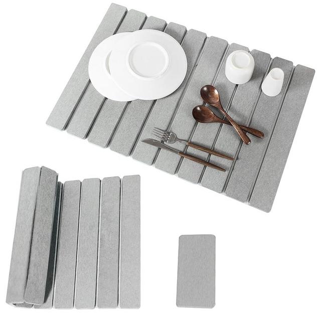 Nookawoo 2pcs Stone Dish Drying Mat for Kitchen Counter, Quick-Dry Diatomaceous Earth Water Absorbent Pad & Countertop Drainer, Home Essentials for Bath and Pets - Light Grey, 24x16’’ & 8x4’’