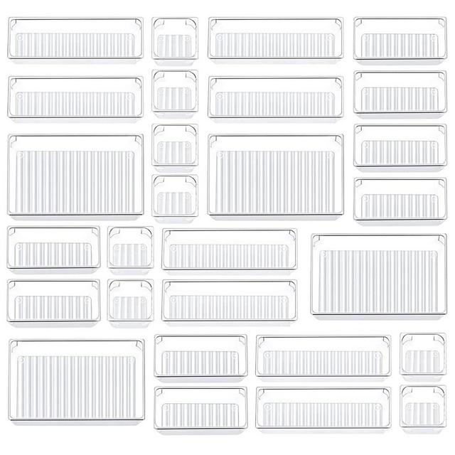Kootek 28 Pcs Desk Drawer Organizer Tray with 4 Different Sizes, Customize Layout Storage Box Drawer Tray Dividers Organizers Versatile Storage Bins for Kitchen Bathroom Dresser Office