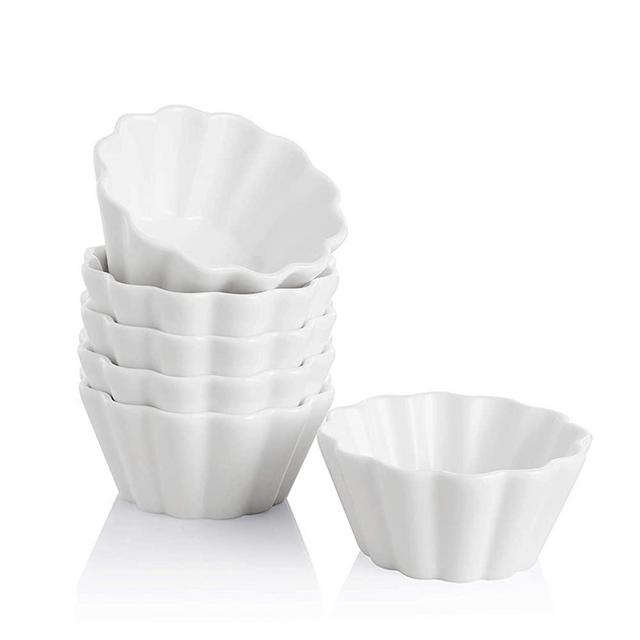 SWEEJAR Porcelain Ramekins for Creme Brulee, 8 Ounce Cupcake Baking Cups, Ceramic Souffle Dishes for Muffin, Chocolates, Truffles, Pastries, Pudding, Set of 6,(White)