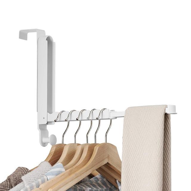 RFOUO Clothes Drying Rack Foldable Fit Door up to 1 3/8" Optimal 1pc,Over The Door Hanger with Retractable Rod,Over The Door Hanger Hooks for Laundry Bathroom Bedroom Travel Hangers(White, 1 Pack)