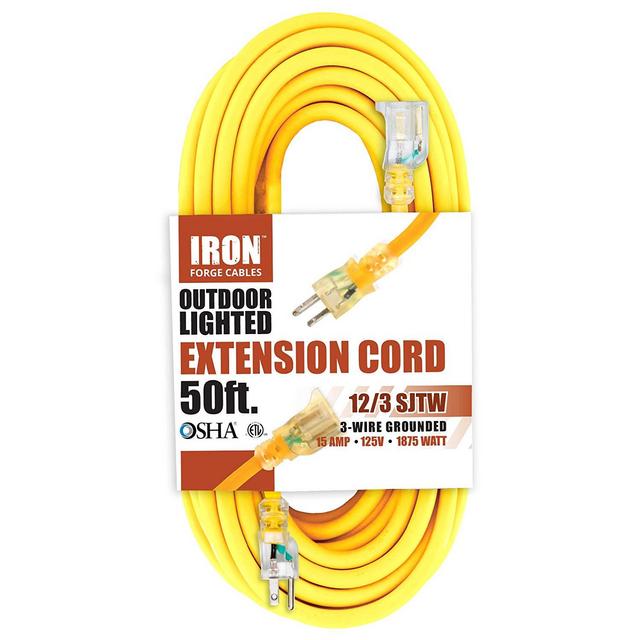 Outdoor Extension Cord - 12/3 SJTW Heavy Duty Yellow 3 Prong Extension Cable - Great for Garden and Major Appliances (50 Foot - Yellow)